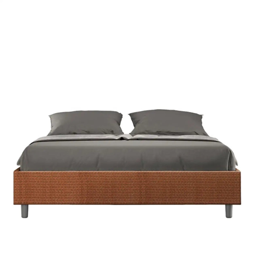 Letto matrimoniale con rete imbottito 160x200 tessuto Labirinto 4 arancio Azelia