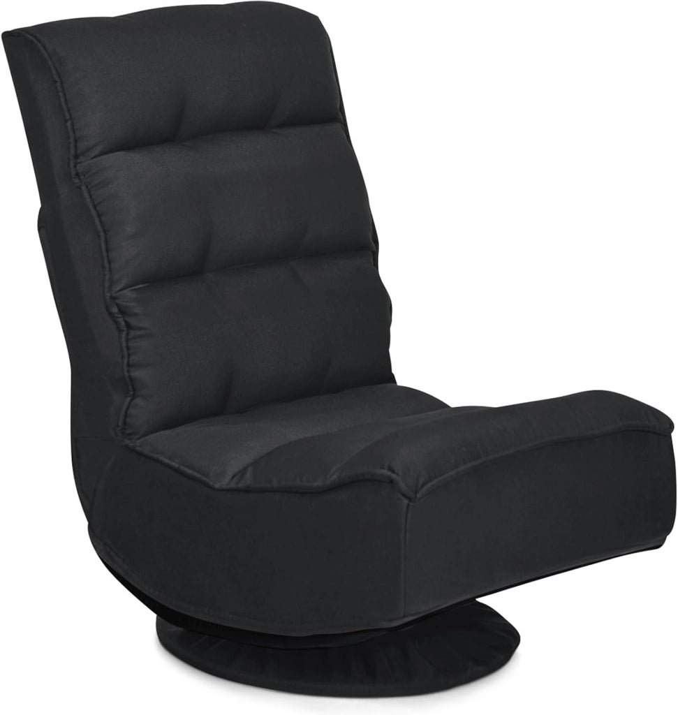 Poltrona Relax da Terra Pieghevole Reclinabile Girevole, Poltrone da Divano per Studio Salotto, con Schienale, Ottima per Rilassarti (Nero)