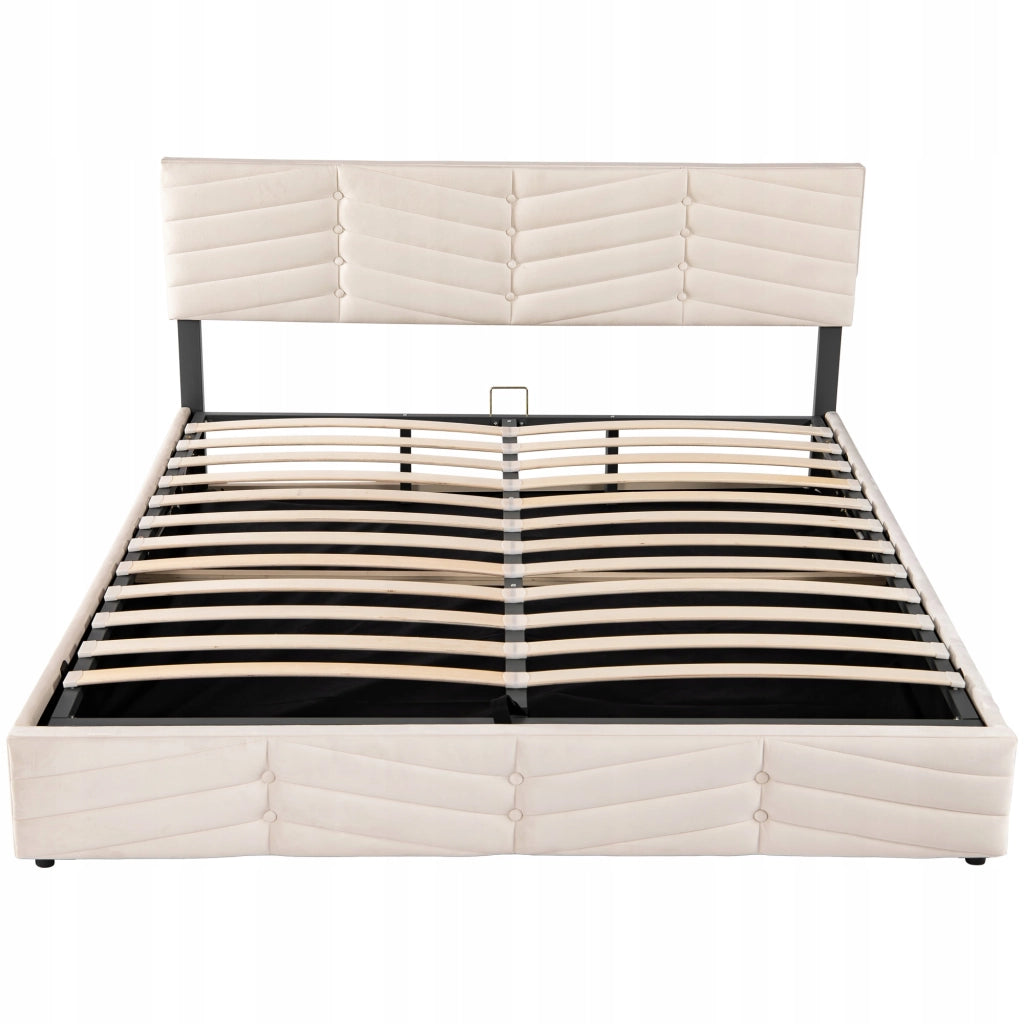 Letto matrimoniale 180x200cm - Xylo - Velluto idraulico testiera regolabile beige