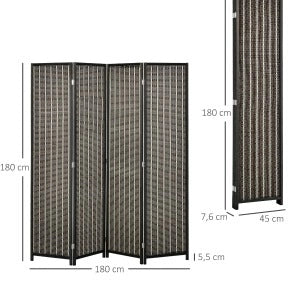 Paravento pieghevole a 4 pannelli in bambù marrone 180 x 180 cm