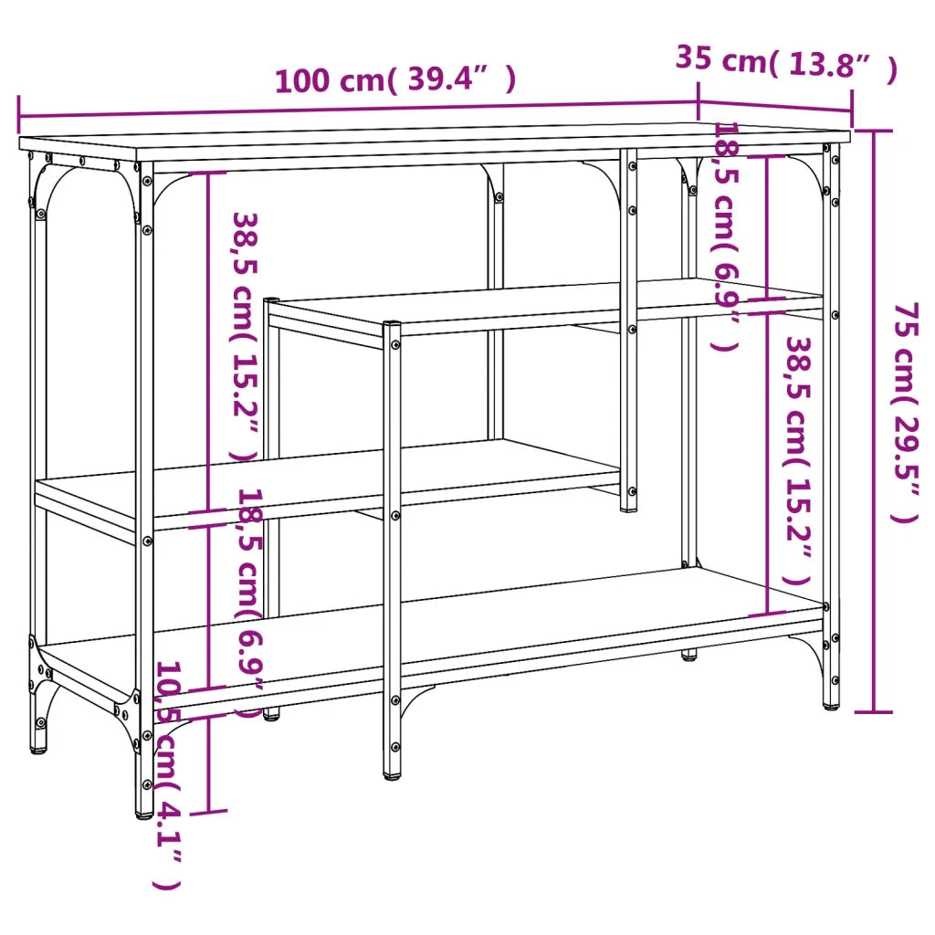 Tavolino Consolle con Ripiani-Tavolino da soggiorno Nero 100x35x75 cm 740197