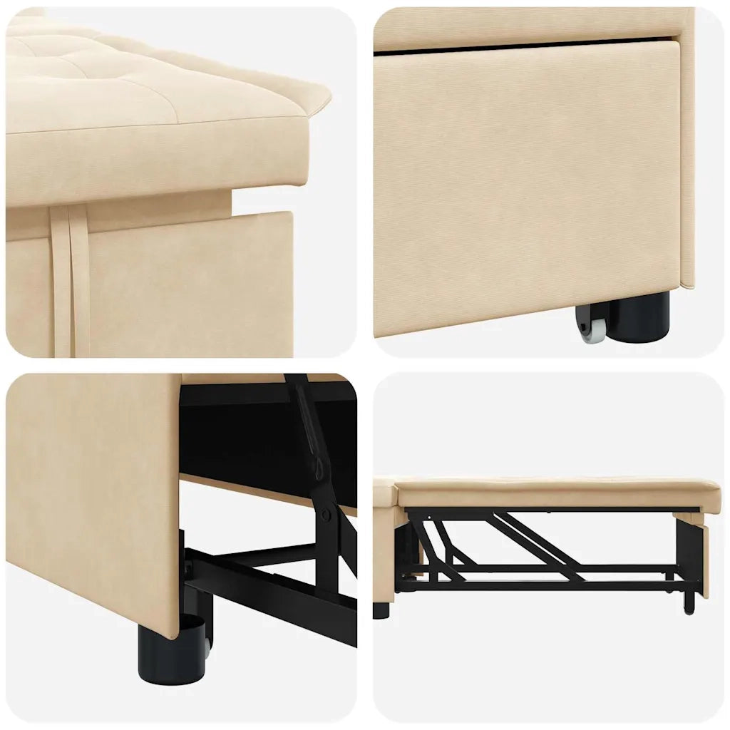 Divano letto | Sof¨¤ letto | Letto singolo Estraibile Crema 194 x 67 x 82 cm Microfibra