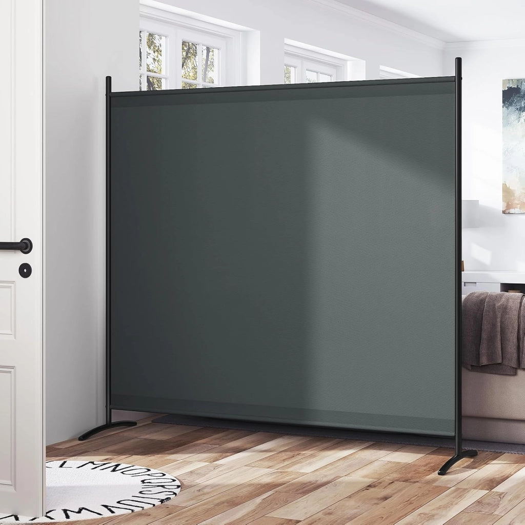 Paravento, divisorio per ambienti, paravento indipendente monoblocco per balconi, camere da letto, giardini, con telaio e staffe in metallo, tessuto rivestito in PA, 180x177 cm, grigio scuro