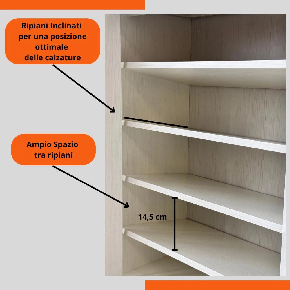 Scarpiera 4 Ripiani con 2 Ante + Cassetto Mobile Multiuso in Legno 63x33x95H cm Bianco 105