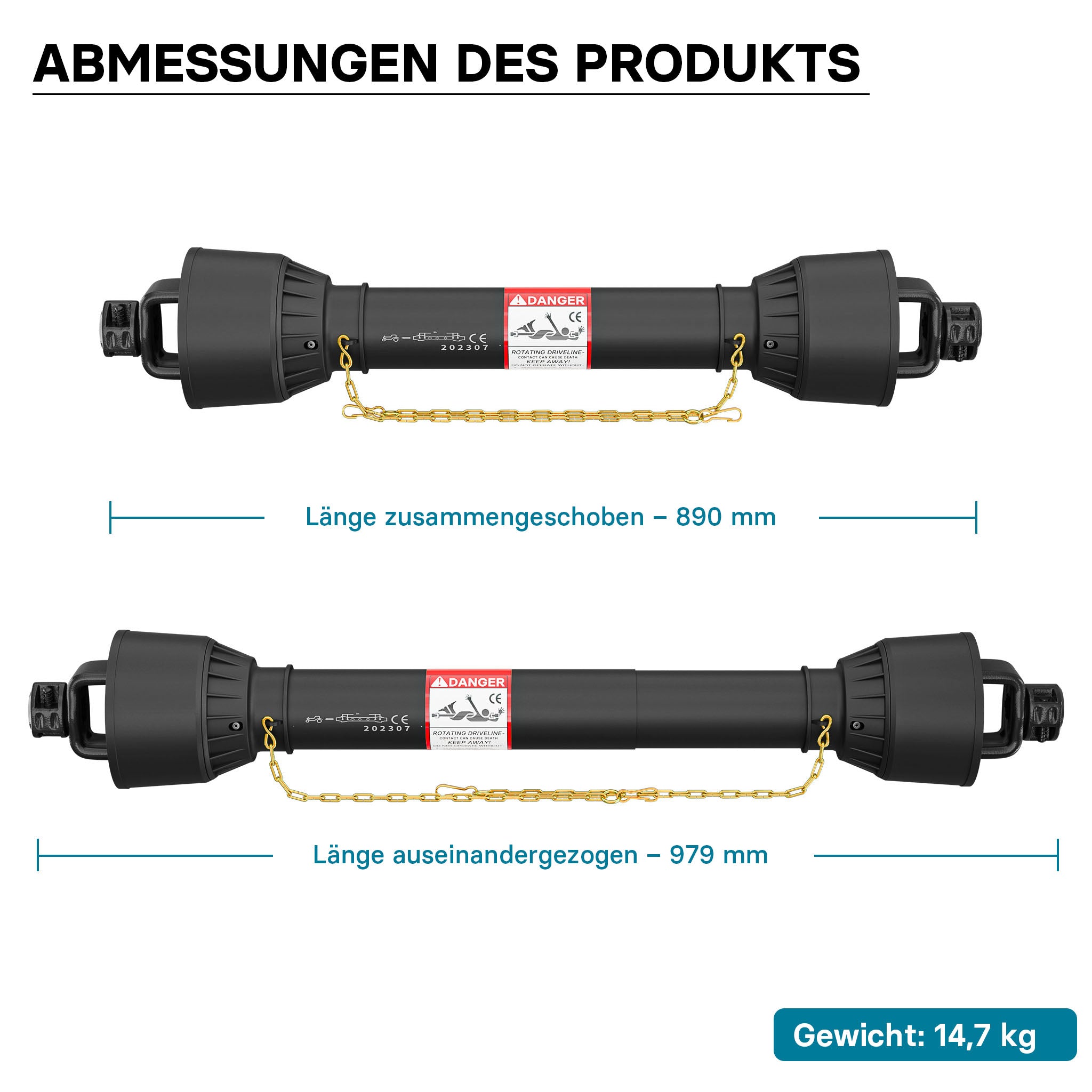 Albero cardanico T6 giunto 979mm 830Nm 540rpm, 74kW (100CV), 2x 1 3/8" 6 denti Cardano agricolo