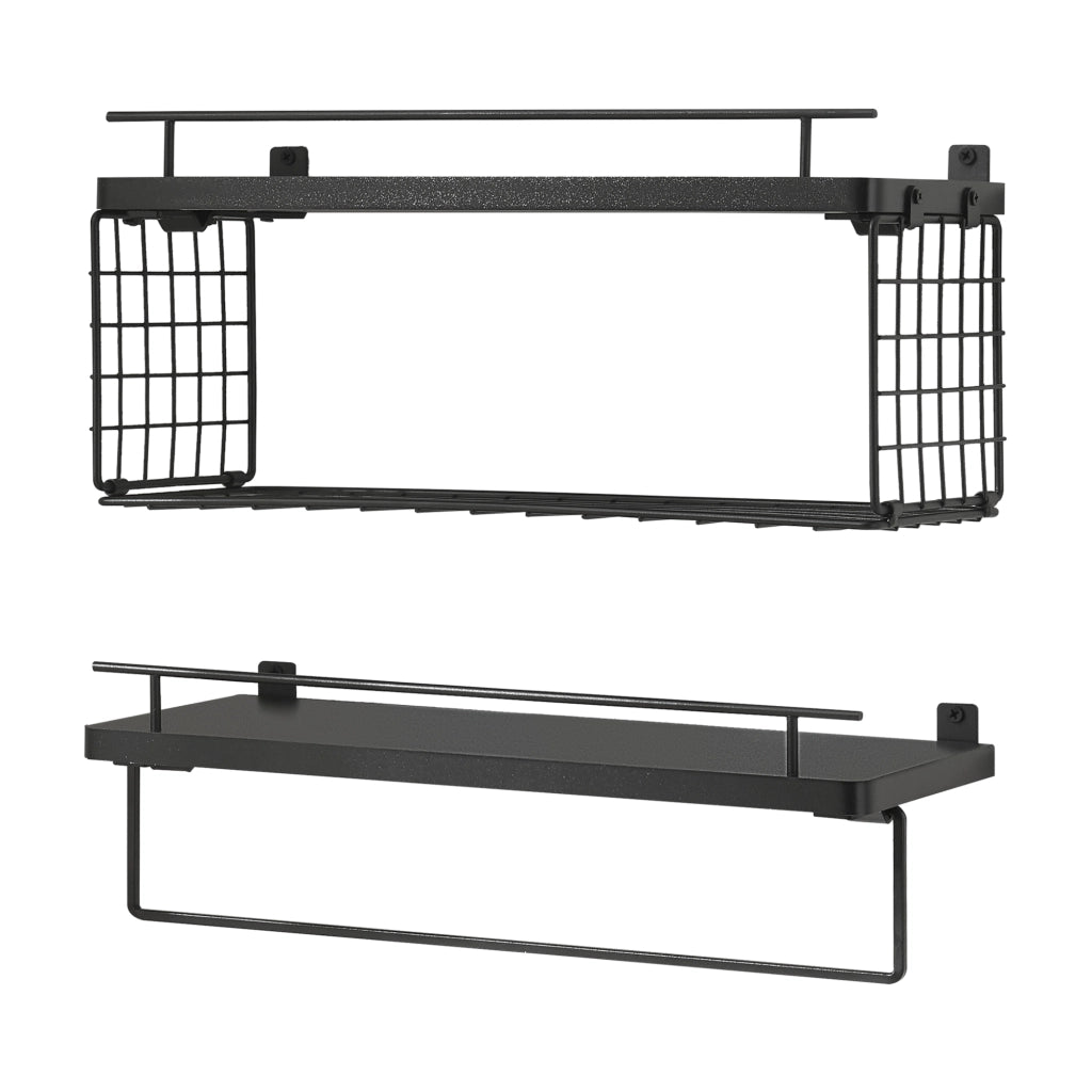 Set di 2 Mensole Vik con Porta Asciugamani e Scomparto Aperto - Nero [en.casa]