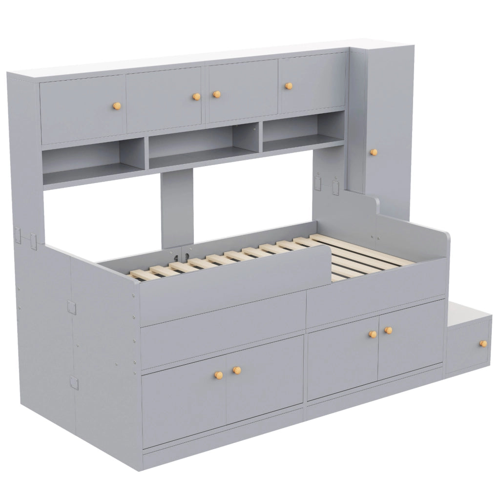 Letto per bambini 90x200 cm con LED e ampio spazio contenitivo; grigio