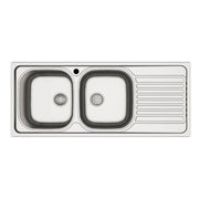 Lavello incasso cucina MP1162DX acciaio116x50 cm due vasche e gocciolatoio destro