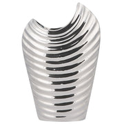Vaso Decorativo con Forma Irregolare gres porcellanato Argento a Coste 11 x 26 cm stile Glamour elegante
