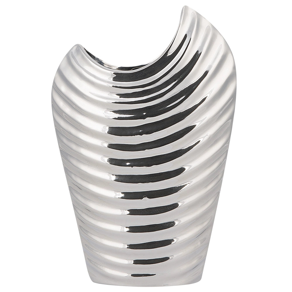 Vaso Decorativo con Forma Irregolare gres porcellanato Argento a Coste 11 x 26 cm stile Glamour elegante