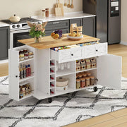 Isola da cucina con piano ribaltabile - Xylo - 120 x 45(70) x 89 cm - Bianco - 5 ruote bloccabili, scaffale porta, portabottiglie e portabicchieri