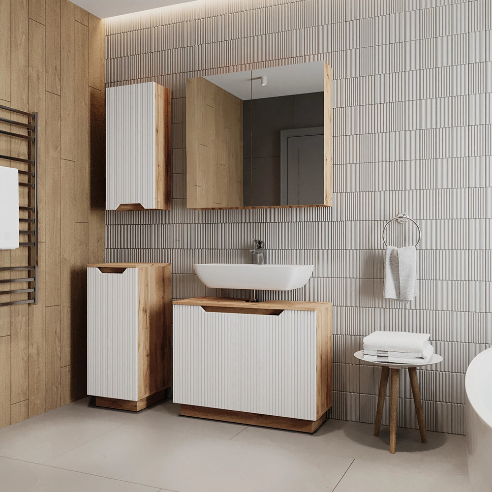 Vicco Set di mobili da bagno Rovere/bianco a strisce 4 parti