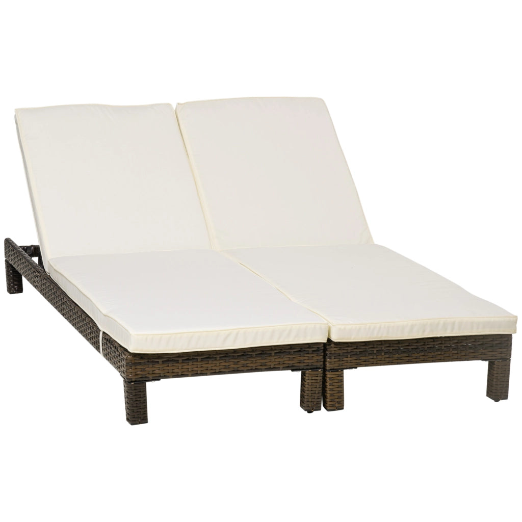 Set 2 Lettini Prendisole in Rattan PE con Cuscino e Schienale 5 Reclinazioni, 196x60x22cm