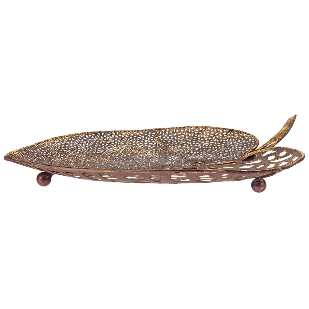 Decoro foglia metallo dorato 38x34,5x4,5h