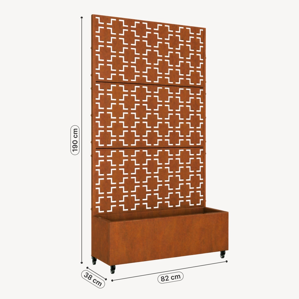 Fioriera con Spalliera Aaskis a Rotelle in Acciaio Corten 190 x 82 x 38 cm - Marrone Ossidato casa.pro