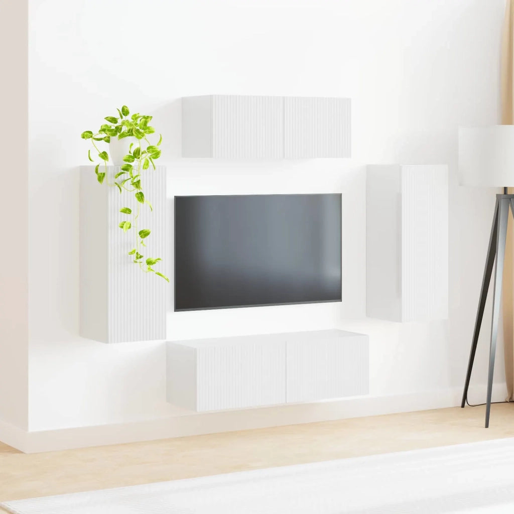 Set mobile TV 4 pcs Bianco Lucido Legno multistrato