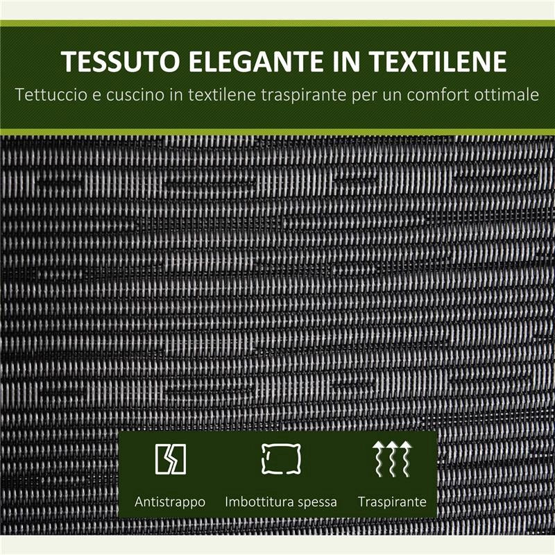 DONDOLO DA GIARDINO PER 3 PERSONE CON TETTUCCIO REGOLABILI 200X120X170CM NERO