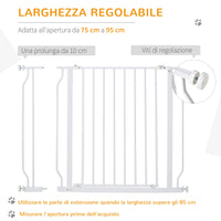 Cancelletto di Sicurezza per Animali Domestici Regolabile 75-95 cm in Acciaio e ABS Bianco
