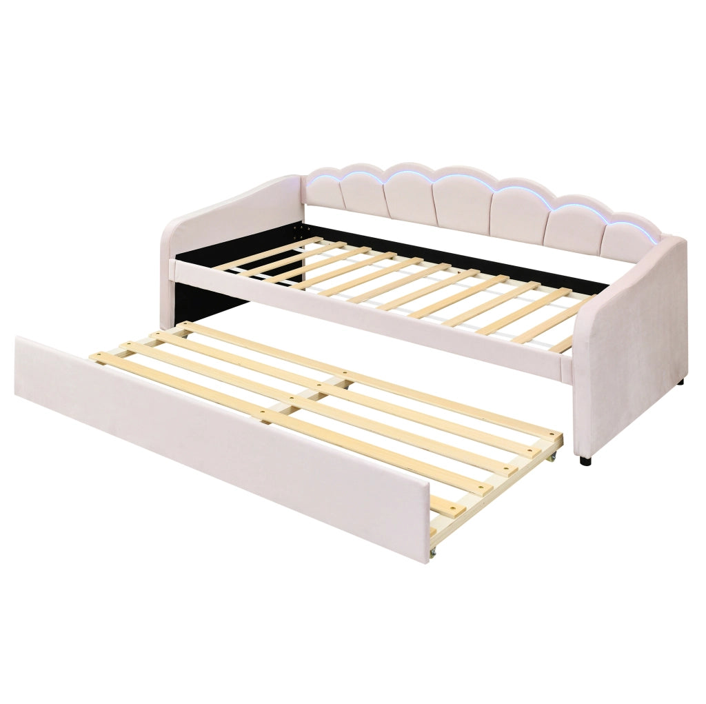 Divano letto 90x200 cm estraibile; LED; velluto; rosa (Senza materasso)