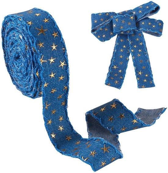 Denim sintetico a 3D stoffa - 5 metri - Poliestere con finitura in oro - Foglio di stampe - Accessori per abbigliamento - Blu marino - 2,5 cm di larghezza