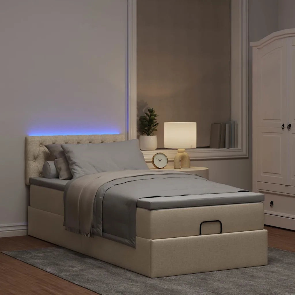 vidaXL Pouf Letto con Materasso e LED Crema 90x200 cm in Tessuto