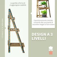 Portapiante Pieghevole Portavasi in Legno di Abete con 3 Livelli Scaffale da Esterno per Piante Portafiori 40x37x93cm