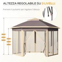 Gazebo Pieghevole da Giardino 4x3.4 m ad Altezza Regolabile con Zanzariera e Doppio Tetto, Beige