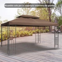 Copertura per Gazebo da Giardino Tetto Sostitutivo Anti-UV Impermeabile in Poliestere 3x4m, Marrone