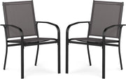 Set di 2/4 Sedie da Pranzo per Esterni, Sedia da Giardino Impilabili con Tessuto Traspirante, Braccioli, Schienale Alto e Telaio in Metallo, Portata 150 kg (Grigio,2)