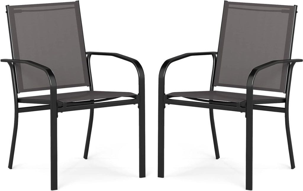 Set di 2/4 Sedie da Pranzo per Esterni, Sedia da Giardino Impilabili con Tessuto Traspirante, Braccioli, Schienale Alto e Telaio in Metallo, Portata 150 kg (Grigio,2)