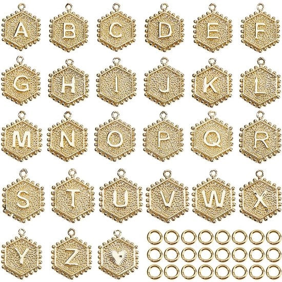 Letterine a forma di stella 26 pezzi - Lettere A-Z - 18K oro dorato - Fissaggio a molla in ottone - Creazione di gioielli DIY - Dimensioni 20x16x2,5 mm