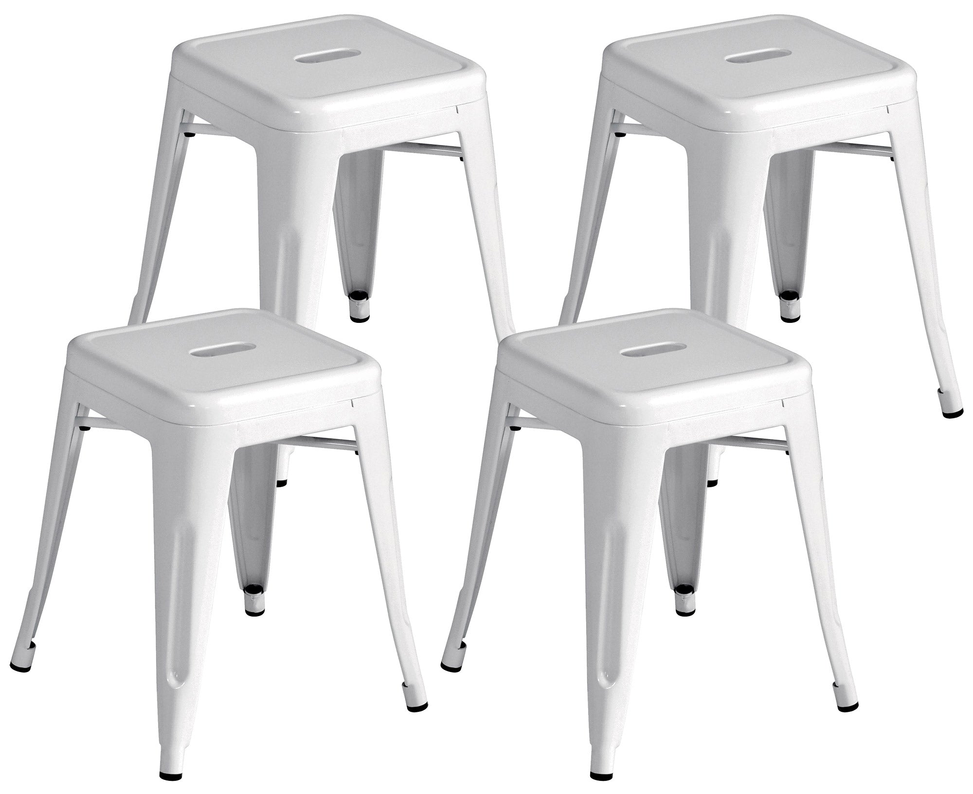 Set 4 Sgabelli Bassi Impilabili 39x39x46 cm in Lamiera Galvanizzata Avorio