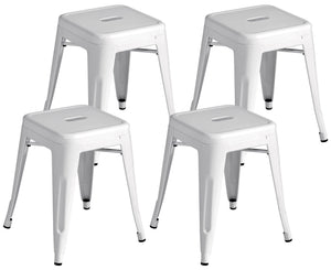 Set 4 Sgabelli Bassi Impilabili 39x39x46 cm in Lamiera Galvanizzata Avorio
