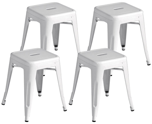 Set 4 Sgabelli Bassi Impilabili 39x39x46 cm in Lamiera Galvanizzata Avorio