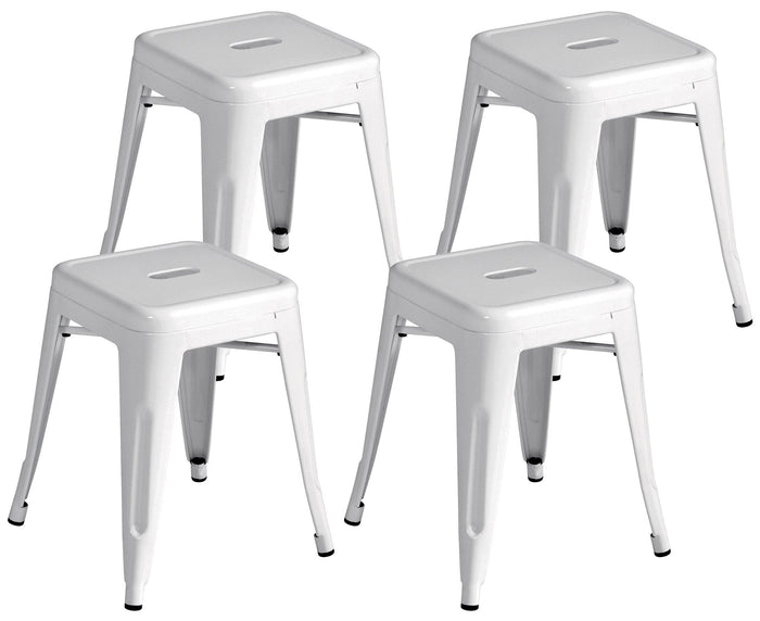 Set 4 Sgabelli Bassi Impilabili 39x39x46 cm in Lamiera Galvanizzata Avorio