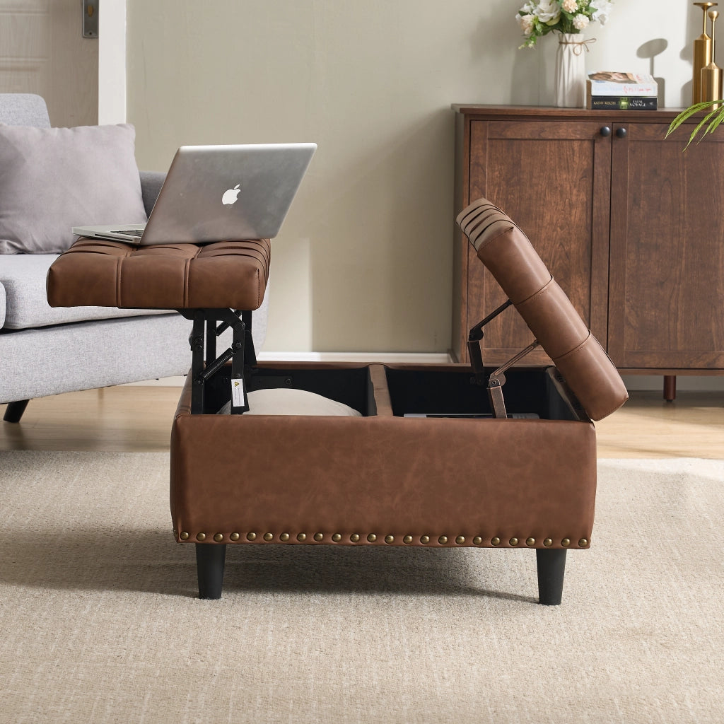 Panca Contenitore Imbottita ¨C MINIMAL ¨C Seduta con Vano, PU Marrone