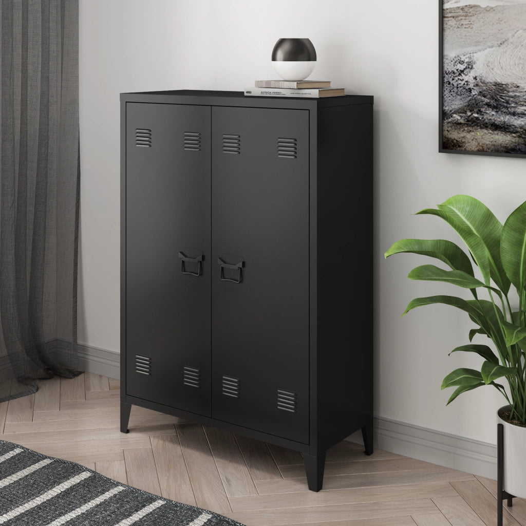 Armadietto da Ufficio Oripää in Acciaio 110 x 75 x 33 cm Nero [en.casa]