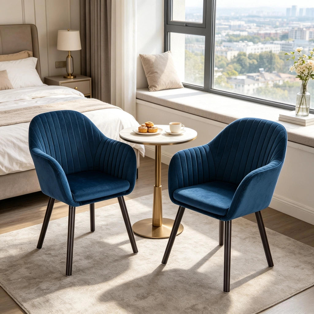 SEDIA da pranzo imbottita 81 cm Velluto Nero/Blu Set da 2 pezzi