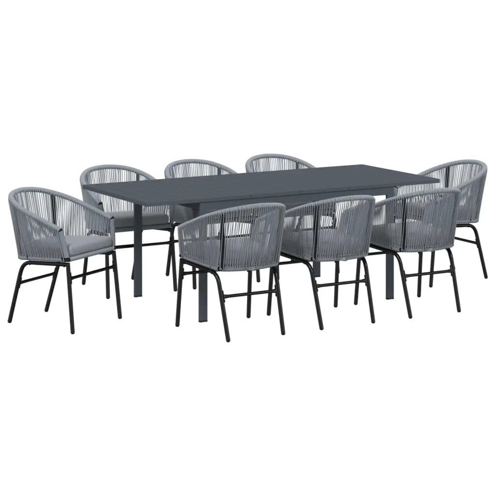 Set da Pranzo per Giardino 9 pcs Grigio polyrattan 3378833