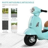 Moto Elettrica per Bambini 18-36 mesi con Licenza Ufficiale Vespa, Fari e Clacson, 66.5x38x52 cm, Verde
