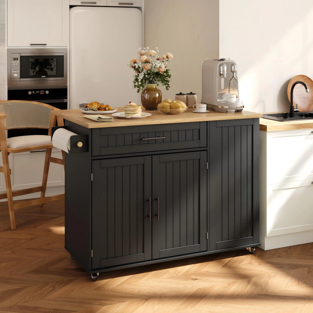 Isola da cucina con piano pieghevole; mobile contenitore; cassetto; ruote bloccabili; per cucina; 130 × 70 × 93 cm