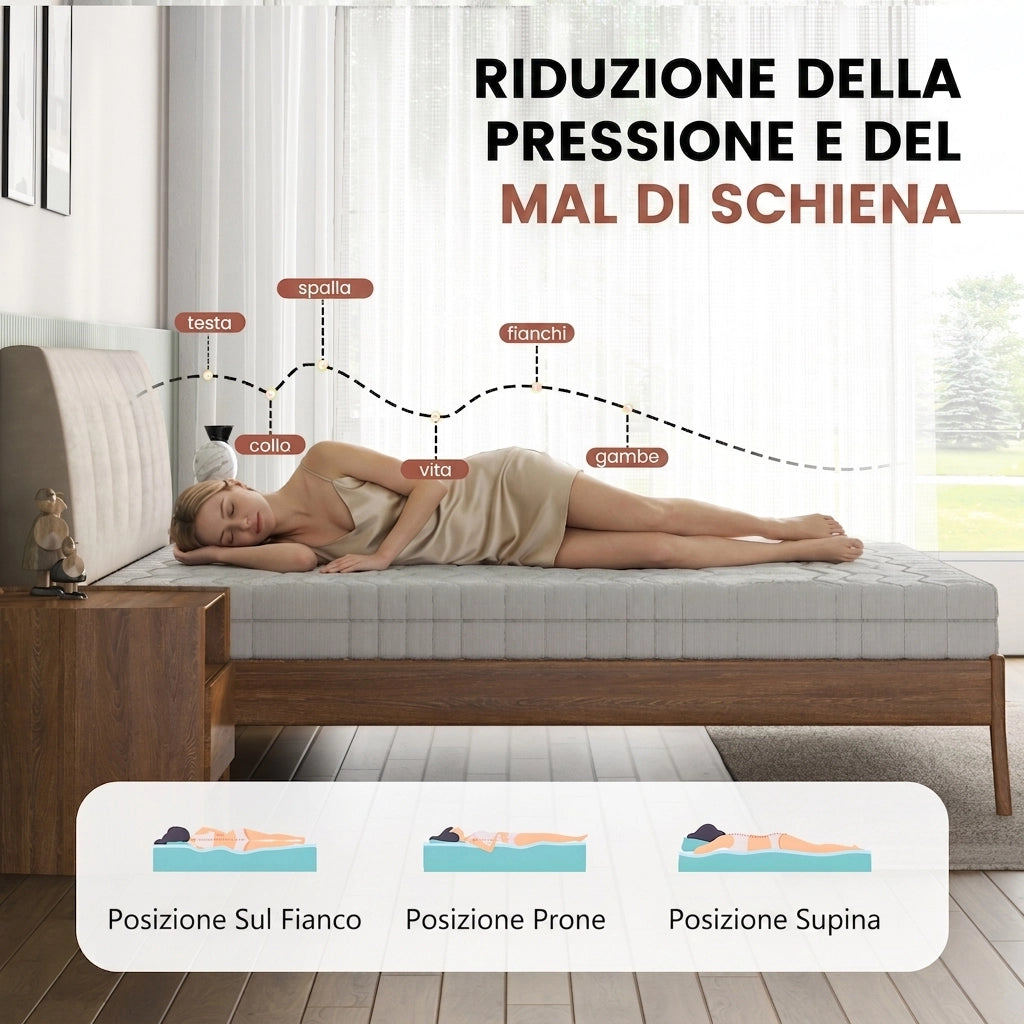 Materasso singolo 90x200 in schiuma ergonomico; altezza 18 cm; rivestimento 3D traspirante e sfoderabile