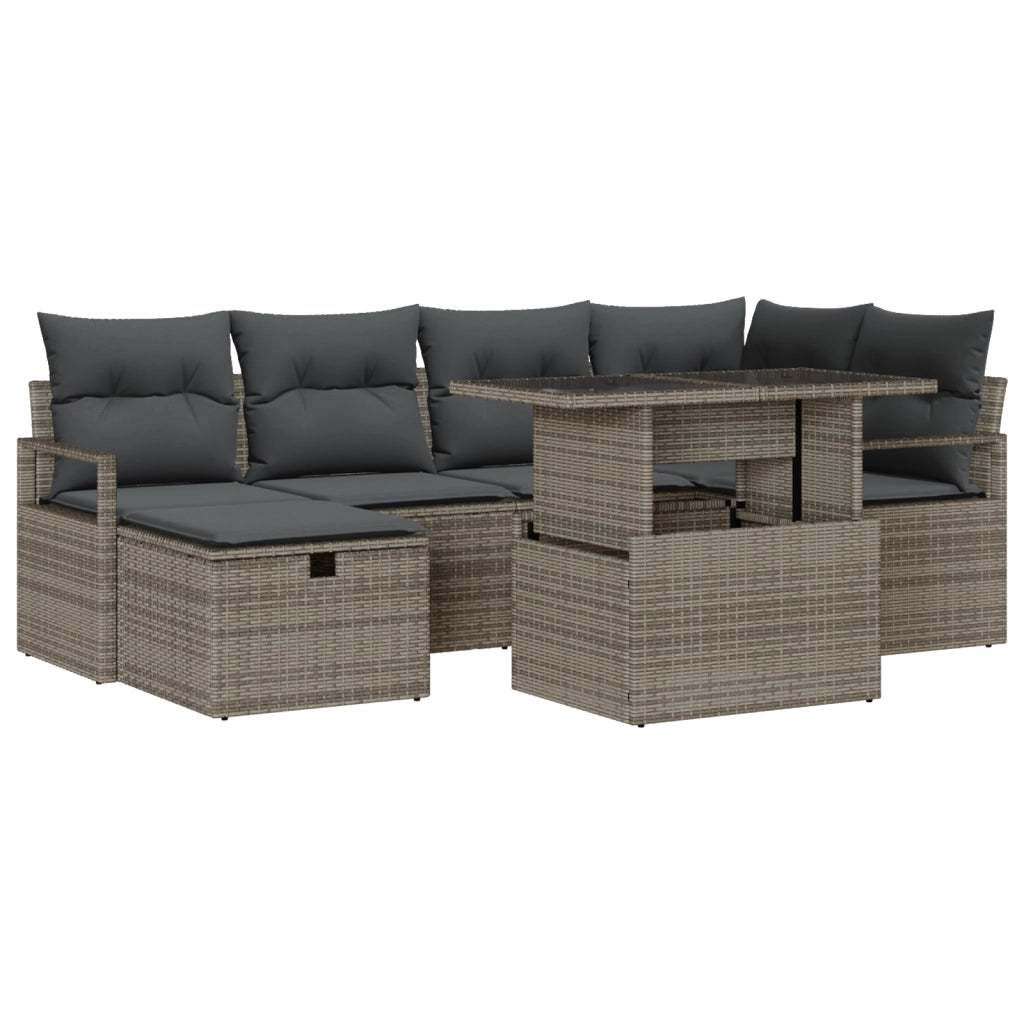Set di 7 Pezzi di Divano da Giardino con Cuscini Grigio Polyrattan