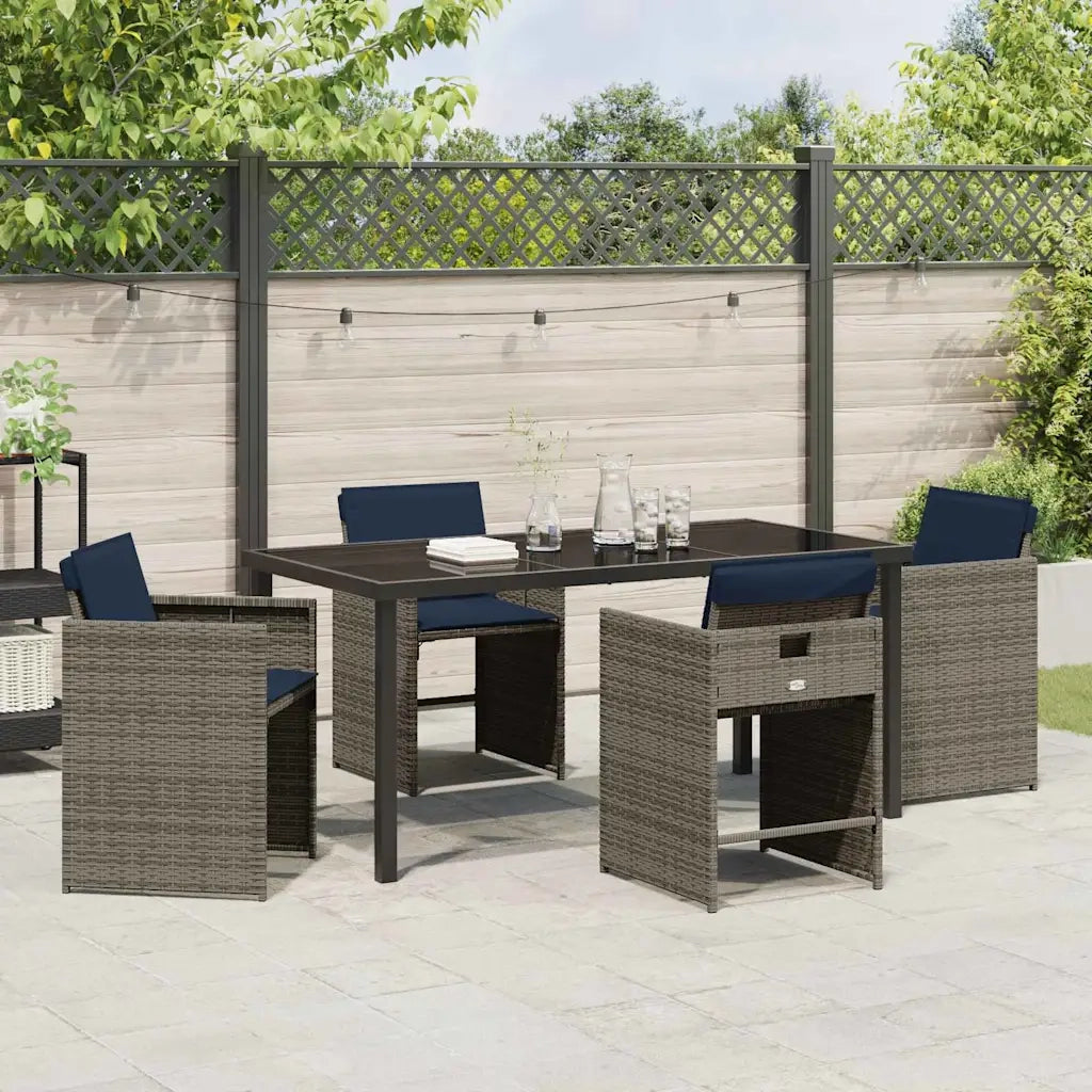 Set da Pranzo per Giardino con cuscino 5 pcs Grigio polyrattan 3380002