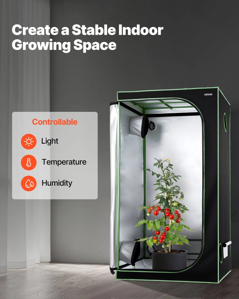 Tenda da Coltivazione Indoor HX100100200 100x100x200 cm in Mylar 600D Robusta per Piante e Fiori Nero Verde