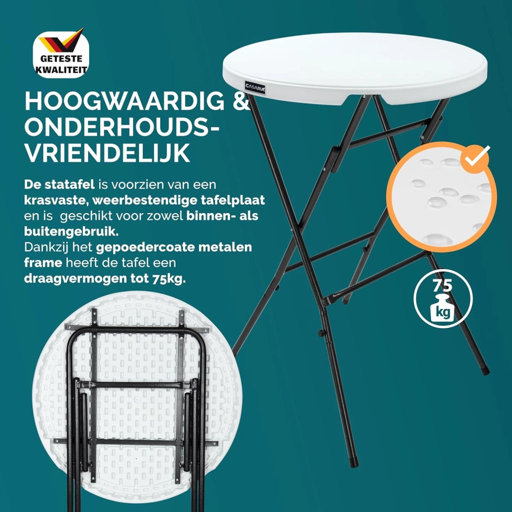 ® Tavolo Alto da Bar Ø 72cm con Copritavolo Pieghevole Altezza 110cm Interno Esterno Rotondo Giardino Feste Bistrot Metallo