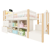 Letto a soppalco singolo 90×200 cm con cassetti; ripiani; scala; LED; USB e Type-C; senza materasso; naturale