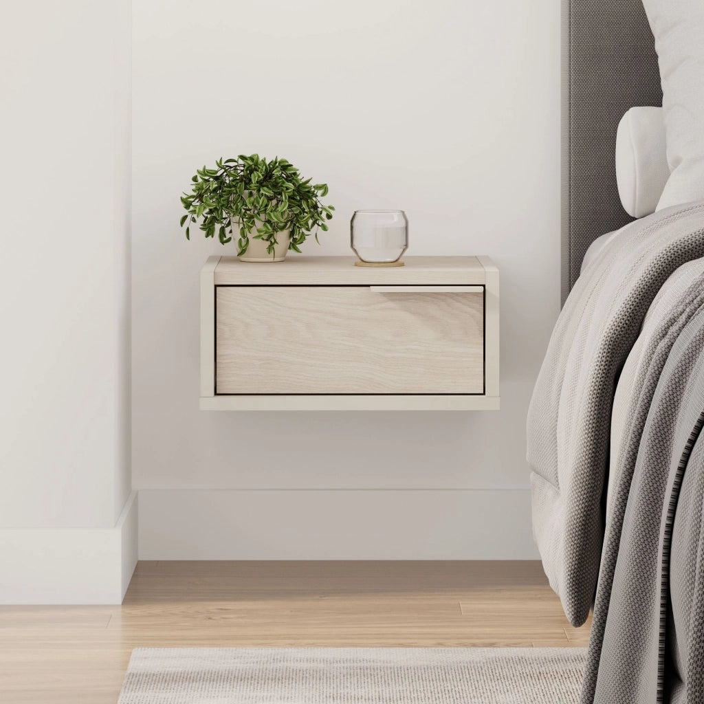 Comodino in legno a parete "Eco" - 40 x 30 x 19 cm - Pietra arenaria