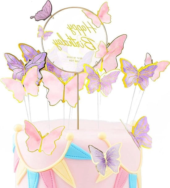 Set di 21 decorazioni per torta in forma di farfalla per compleanni - Ragazze - Bambini - San Valentino