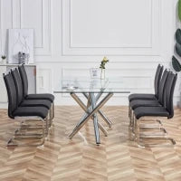 Set di 4 sedie da pranzo a sbalzo, struttura in metallo cromato, schienale in pelle artificiale PU, Nero